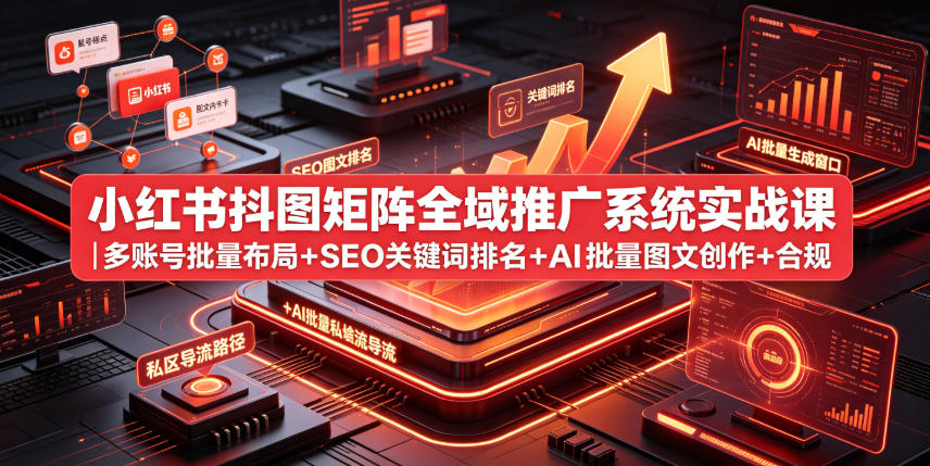 小红书抖图矩阵全域推广系统实战课|多账号批量布局+SEO关键词排名+AI批量图文创作+合规私域导流完整落地教程-项目网