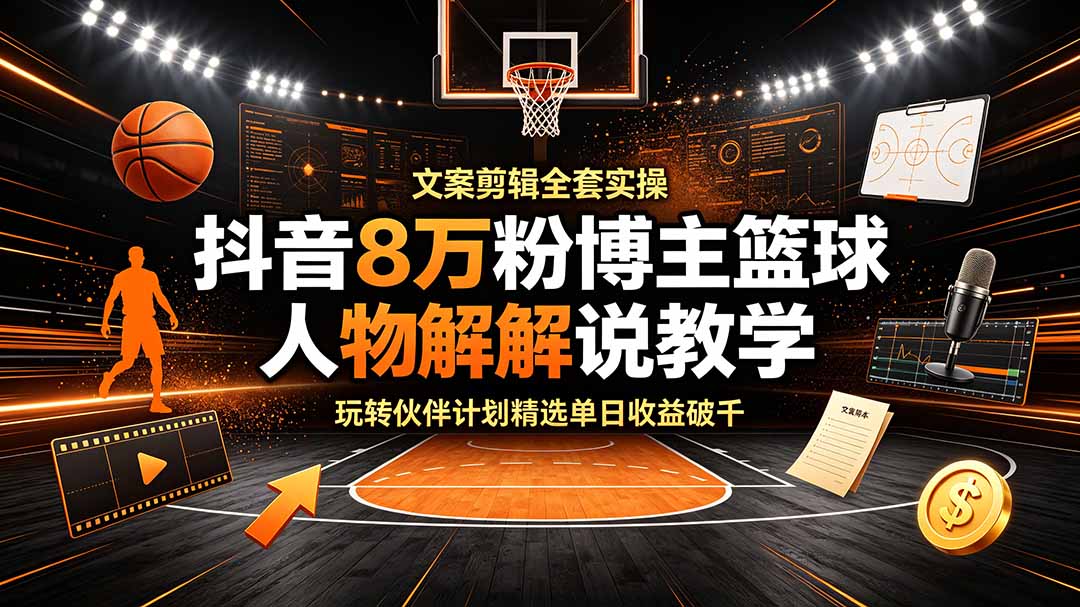 抖音8W粉丝博主的篮球人物深度解析解说教学，零门槛玩转伙伴计划与精选独家，单日稳定收益1k+-项目网