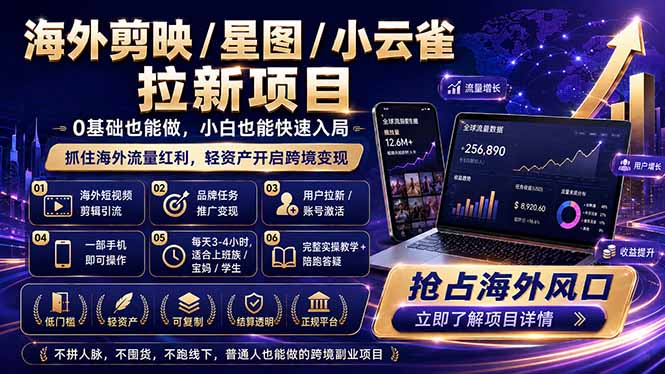 海外剪映 / 星图 / 小云雀拉新项目 普通人也能上手的跨境流量变现副业-项目网