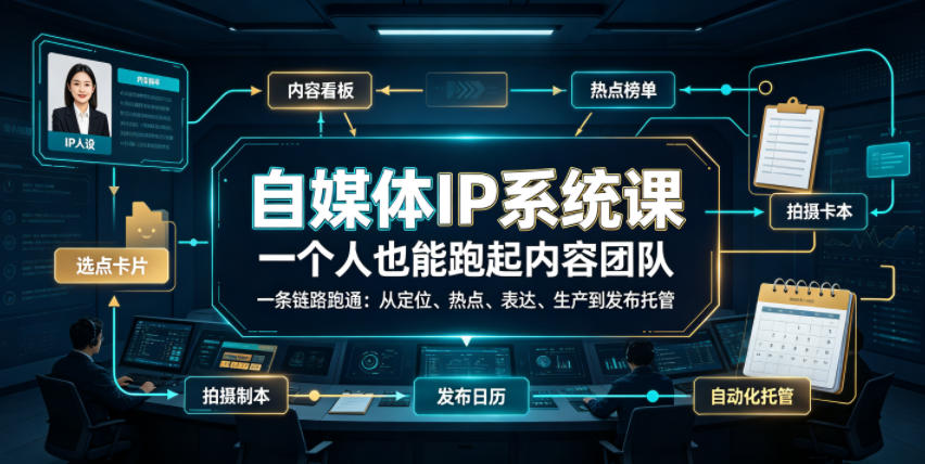 自媒体IP系统课,一个人也能跑起内容团队,一条链路跑通,从定位、热点、表达、生产到发布托管-项目网