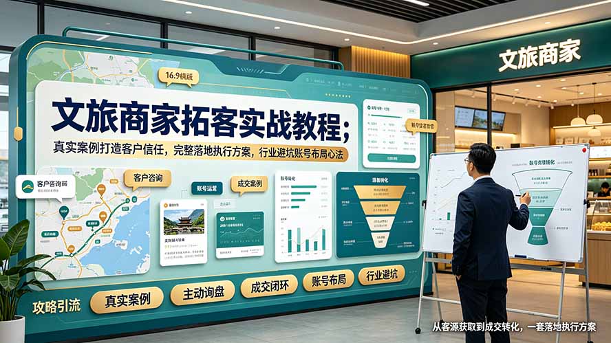 文旅商家拓客实战教程；真实案例打造客户信任，完整落地执行方案，行业避坑账号布局心法-项目网