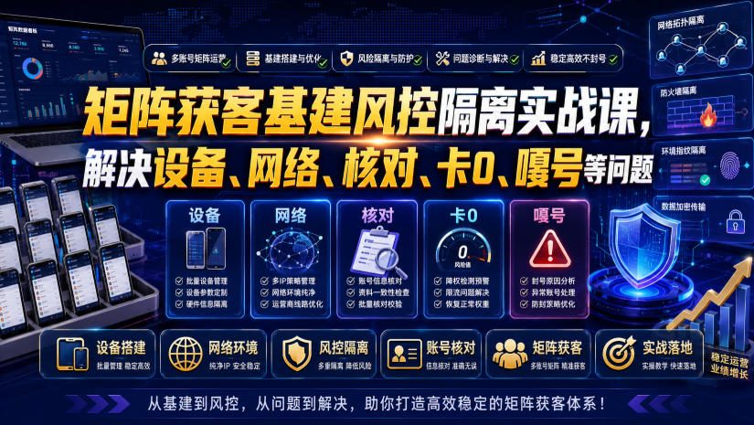 矩阵获客基建风控隔离实战课，解决设备、网络、核对、卡0、嘎号等问题-项目网
