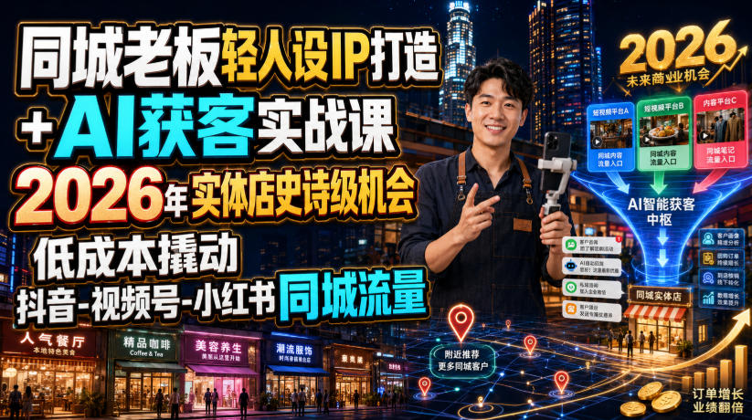 同城老板轻人设IP打造+AI获客实战课，2026年实体店史诗级机会，低成本撬动抖音-视频号-小红书同城流量-项目网