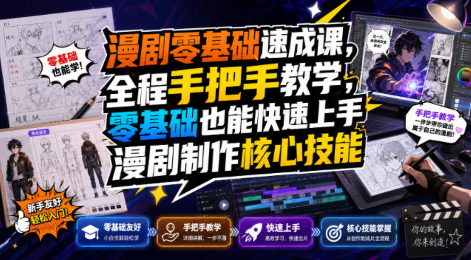 漫剧零基础速成课,全程手把手教学,零基础也能快速上手漫剧制作核心技能-项目网
