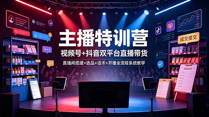 主播特训营:视频号+抖音双平台直播带货,直播间搭建+选品+话术+开播全流程系统教学-项目网