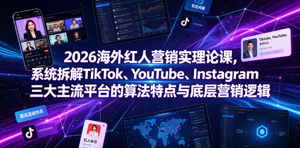 2026海外红人营销实理论课,系统拆解TikTok、YouTube、Instagram三大主流平台的算法特点与底层营销逻辑-项目网