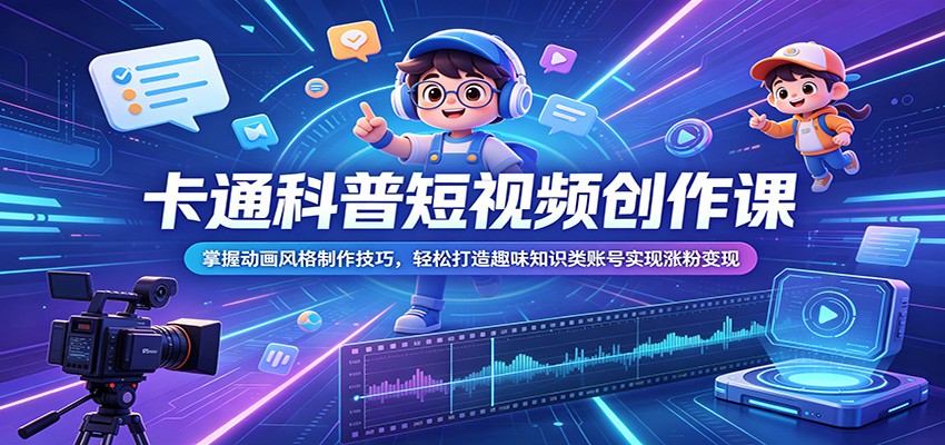 卡通科普短视频创作课:掌握动画风格制作技巧,轻松打造趣味知识类账号实现涨粉变现-项目网