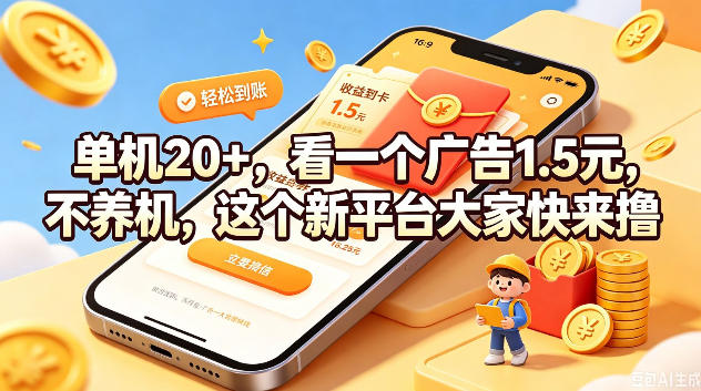 单机20+,看一个广告1.5米,不养机,这个新平台大家快来撸【揭秘】-项目网