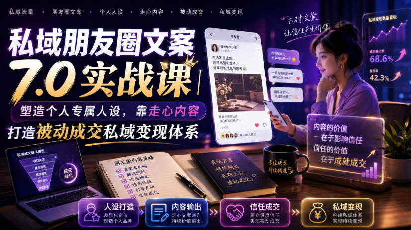 私域朋友圈文案7.0实战课｜塑造个人专属人设，靠走心内容打造被动成交私域变现体系-项目网