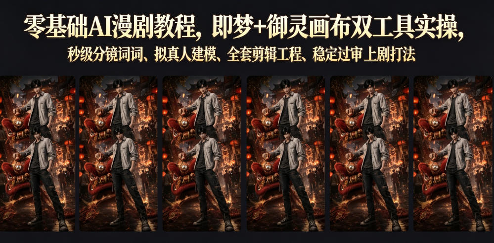 零基础AI漫剧教程,即梦+御灵画布双工具实操,秒级分镜提示词、拟真人建模、全套剪辑工程、稳定过审上剧打法-项目网