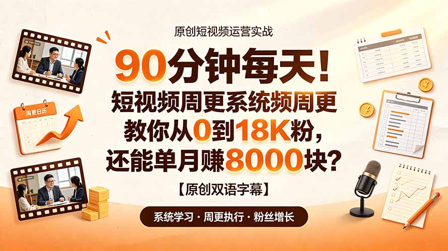 90 分钟每天!短视频周更系统教你从 0 到 18K 粉,还能单月赚 8000 块?【原创双语字幕】-项目网