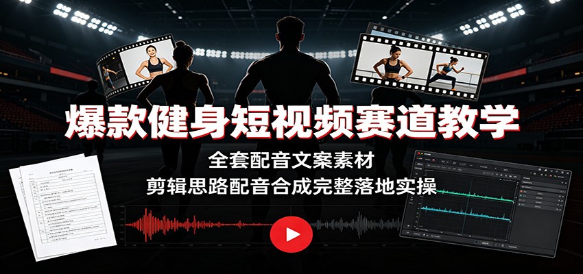 爆款健身短视频赛道教学：全套配音文案素材，剪辑思路配音合成完整落地实操-项目网