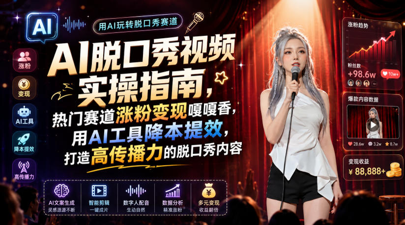 AI脱口秀视频实操指南，热门赛道涨粉变现嘎嘎香，用AI工具降本提效，打造高传播力的脱口秀内容-项目网
