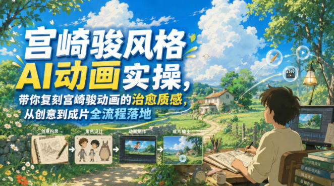 宫崎骏风格AI动画实操，带你复刻宫崎骏动画的治愈质感，从创意到成片全流程落地-项目网