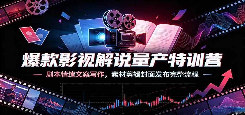 爆款影视解说量产特训营：剧本情绪文案写作，素材剪辑封面发布完整流程-项目网