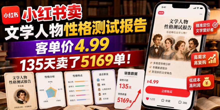 小红书卖文学人物性格测试报告,客单价4.99,135天卖了5169单!-项目网