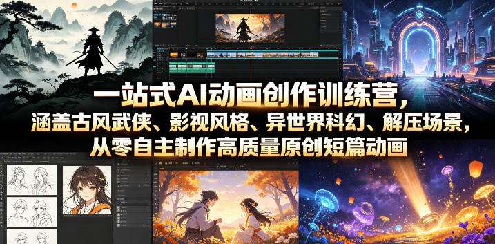 一站式AI动画创作训练营,涵盖古风武侠、影视风格、异世界科幻、解压场景,从零自主制作高质量原创短篇动画-项目网
