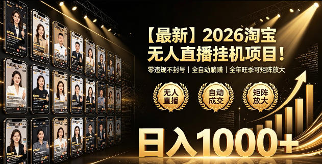 2026淘宝无人直播挂播项目!零违规不封号,全自动躺賺,全年旺季可矩阵放大,日入1000+【揭秘】-项目网