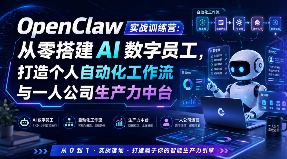 OpenClaw实战训练营：从零搭建AI数字员工，打造个人自动化工作流与一人公司生产力中台-项目网