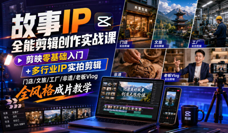 故事IP全能剪辑创作实战课|剪映零基础入门+多行业IP实拍剪辑,门店/文旅/工厂/非遗/老板Vlog全风格成片教学-项目网