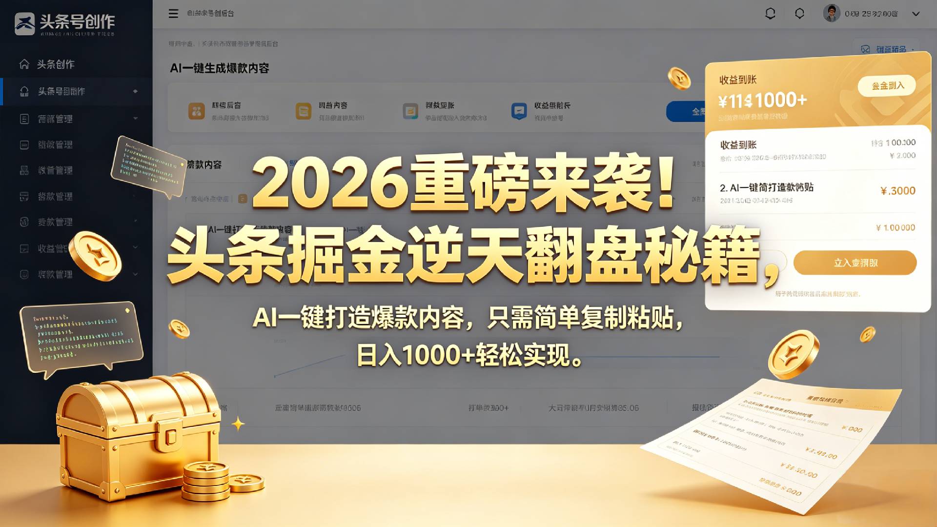 2026 重磅来袭！头条掘金逆天翻盘秘籍，AI 一键打造爆款内容，只需简单复制粘贴，日入 1000 + 轻松实现！-项目网