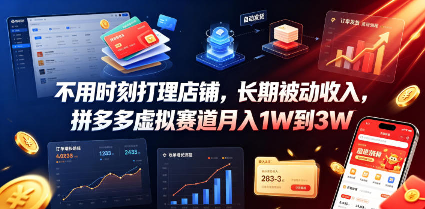 不用时刻打理店铺，长期被动收入，拼多多虚拟赛道月入1W到3W【揭秘】-项目网