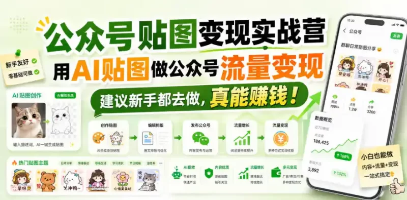公众号贴图变现实战营,用AI贴图做公众号流量变现,建议新手都去做,真能賺钱!-项目网