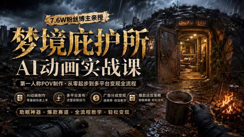 梦境庇护所AI动画实战课:7.6W粉丝博主亲授第一人称POV制作,从零起步到多平台发布变现全流程-项目网