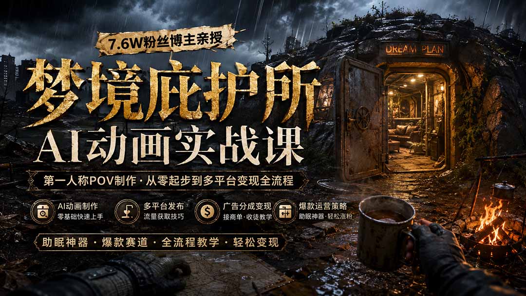 梦境庇护所AI动画实战课:7.6W粉丝博主亲授第一人称POV制作,从零起步到多平台发布变现全流程-项目网