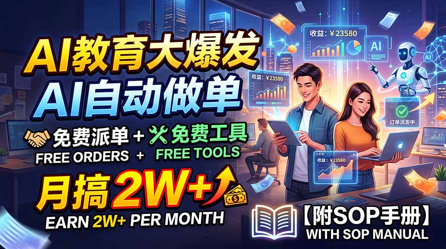 AI教育大爆发，AI自动做单，免费派单+免费工具，月搞2W+【附SOP手册】-项目网