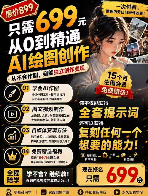 抖音10W粉丝博主的AI绘图教学,从0到精通AI绘图创作,从不会作图到能独立创作变现-项目网