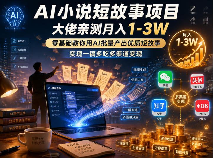 AI小说短故事项目,大佬亲测月入1-3W,零基础教你用AI批量产出优质短故事,实现一稿多吃多渠道变现(更新08/26)-项目网