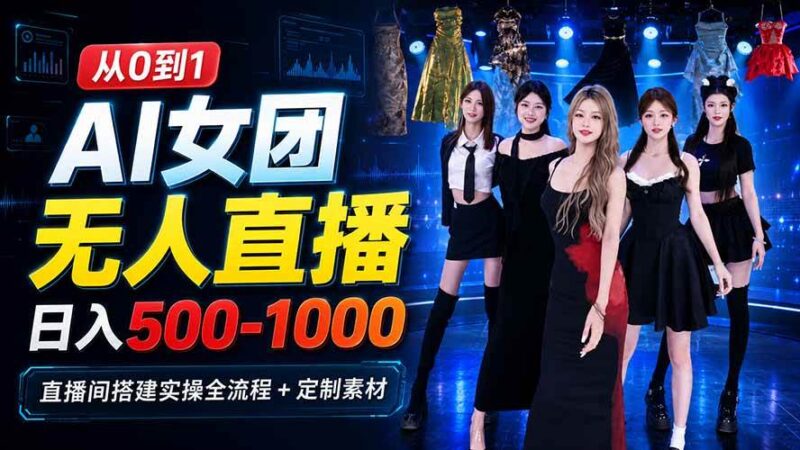 AI 女团无人直播,躺入500-1000每天,直播间搭建实操全流程+定制素材-项目网