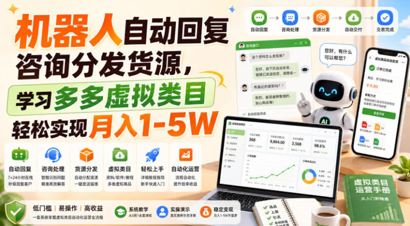 机器人自动回复咨询分发货源,学习多多虚拟类目轻松实现月入1-5W【揭秘】-项目网