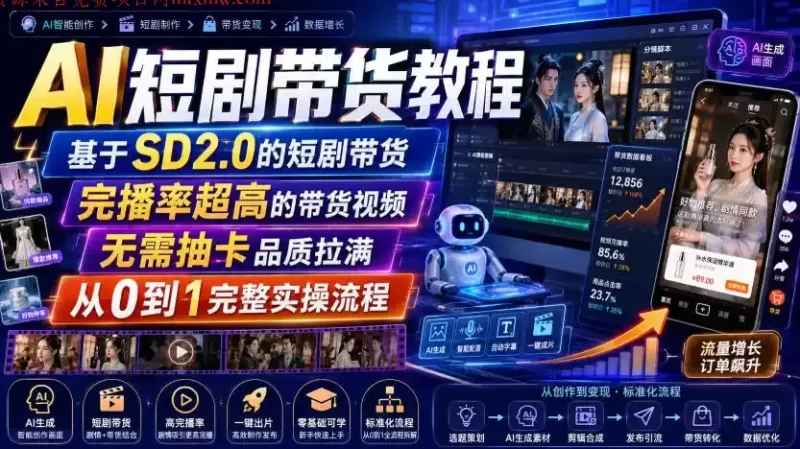 AI短剧带货教程，基于SD2.0的短剧带货，完播率超高的带货视频，无需抽卡品质拉满，从0到1完整实操流程-项目网