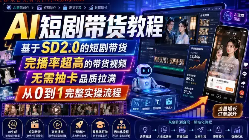 AI短剧带货教程,基于SD2.0的短剧带货,完播率超高的带货视频,无需抽卡品质拉满,从0到1完整实操流程-项目网