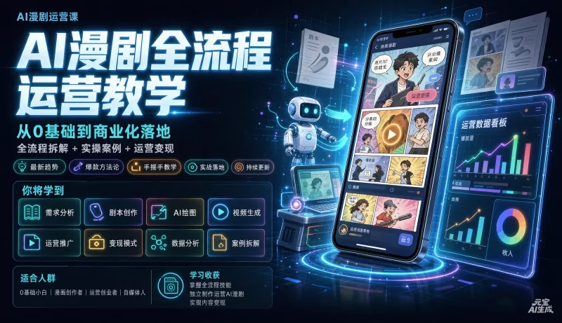 AI漫剧全流程运营教学,从创作到起号一站式教学,掌握完整变现路径,轻松打造长期轻资产副业-项目网