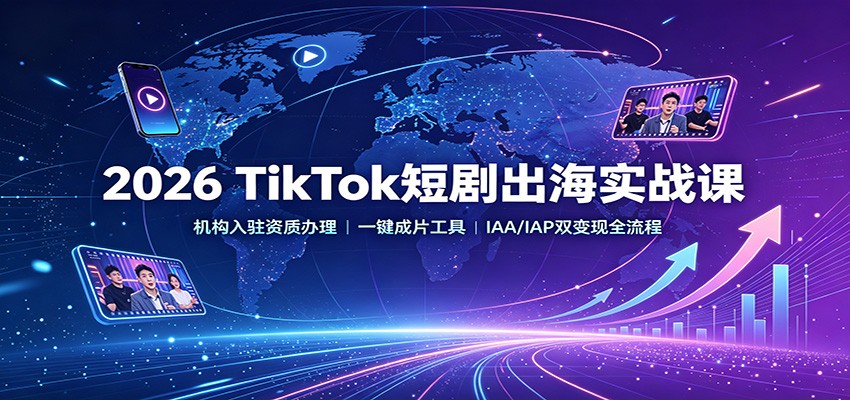 2026 TikTok短剧出海实战课:机构入驻资质办理,一键成片工具,IAA/IAP双变现全流程-项目网