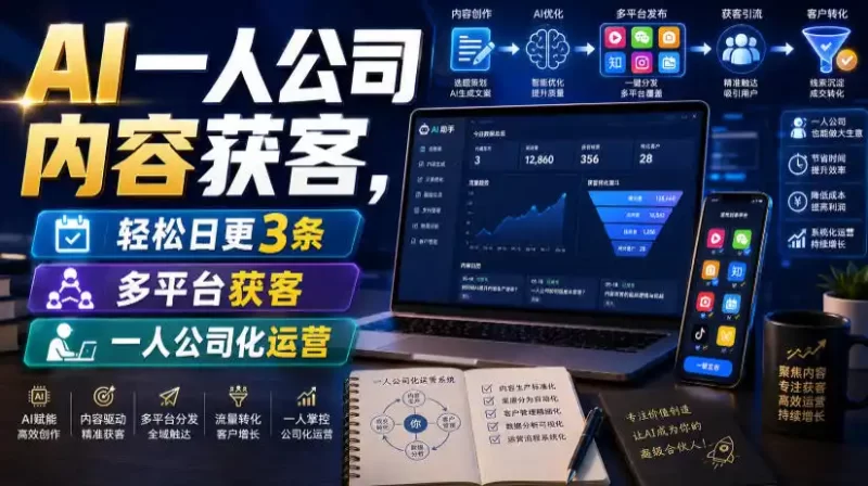 AI一人公司内容获客,轻松日更3条,多平台获客,一人公司化运营-项目网