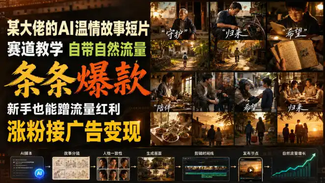 某大佬的AI温情故事短片赛道教学，自带自然流量，条条爆款，新手也能蹭流量红利，涨粉接广告变现-项目网