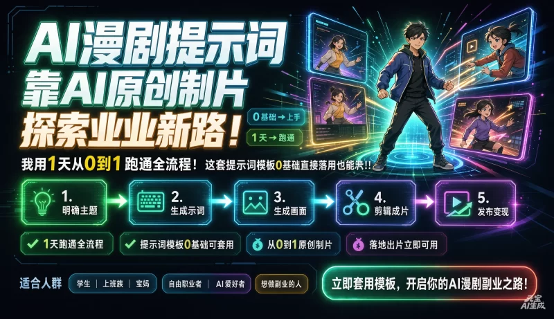 【精】AI漫剧.提示词靠AI原创制片探索副业新路!我用1天从0到1跑通全流程,这套提示词模板0基础直接套用也能落地出片!!-项目网